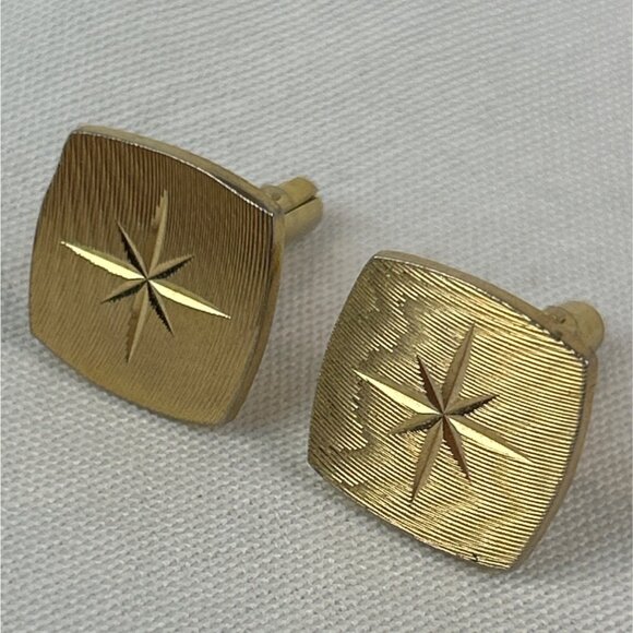 Vintage Gold Tone Starburst Cufflinks Square Design Mens Accessories - Picture 7 of 7